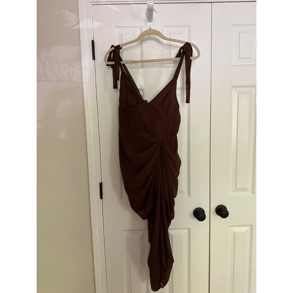 PrettyLittleThing Chocolate Brown Underwire Detail Draped Midi Dress sz 10 - Picture 6 of 9